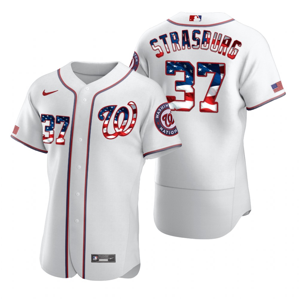 Washington Nationals #37 Stephen Strasburg Men Nike White Fluttering USA Flag Limited Edition Authentic MLB Jersey->cincinnati reds->MLB Jersey